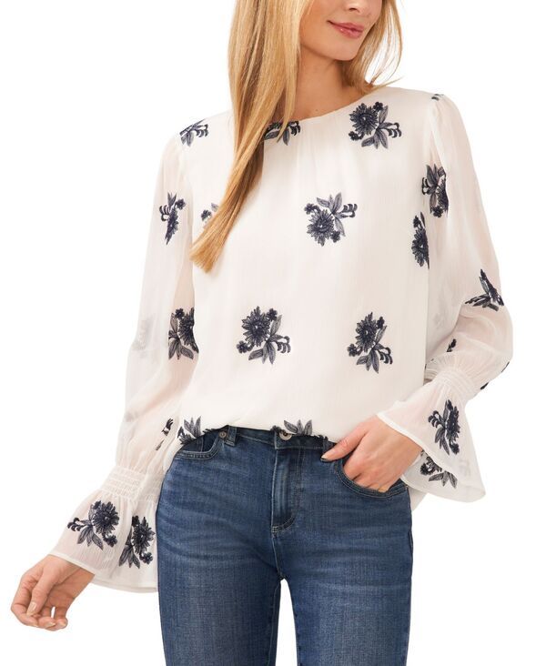 【送料無料】 セセ レディース シャツ トップス Womens Floral Print Smocked Cuff Blouse New Ivory