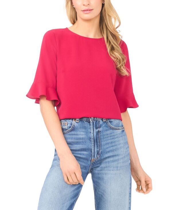 【送料無料】 セセ レディース シャツ トップス Womens RuffledCuff 34Sleeve Crew Neck Top Rose Cerise