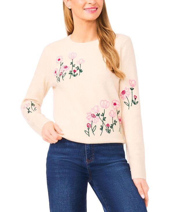 【送料無料】 セセ レディース ニット・セーター アウター Womens Floral Embroidery Detail Crewneck Sweater Birch