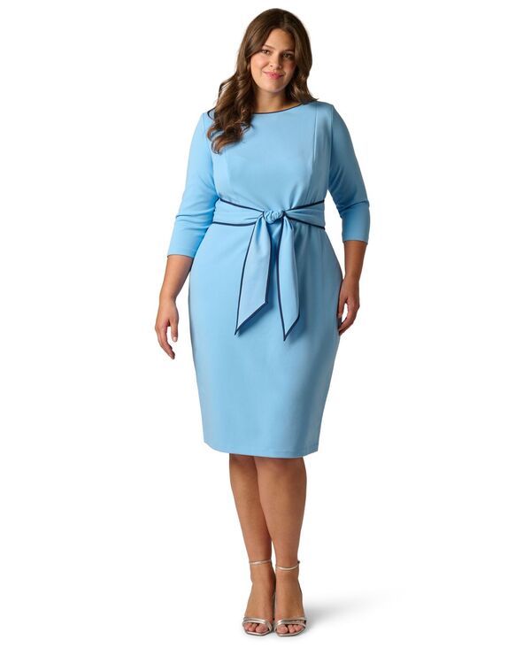 【送料無料】 アドリアナ パペル レディース ワンピース トップス Plus Size TieFront Sheath Dress WaterNavy