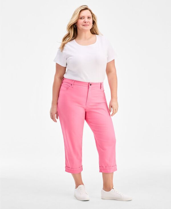 【送料無料】 スタイルアンドコー レディース デニムパンツ ジーンズ ボトムス Plus Size Curvy RollCuff Capri Jeans Flowerng Ginger