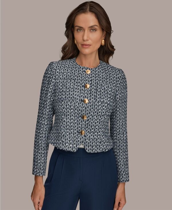 【送料無料】 ダナ キャラン ニューヨーク レディース ジャケット・ブルゾン アウター Petite Crewneck 5Button Cropped Jacket Nightfall Multi