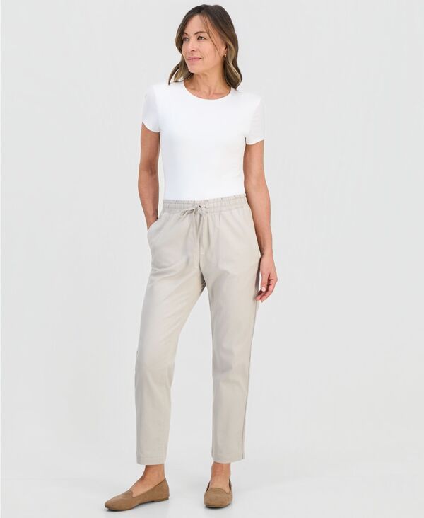 【送料無料】 スタイルアンドコー レディース カジュアルパンツ ボトムス Petite TwillTape Tapered PullOn Pants Stone Wall