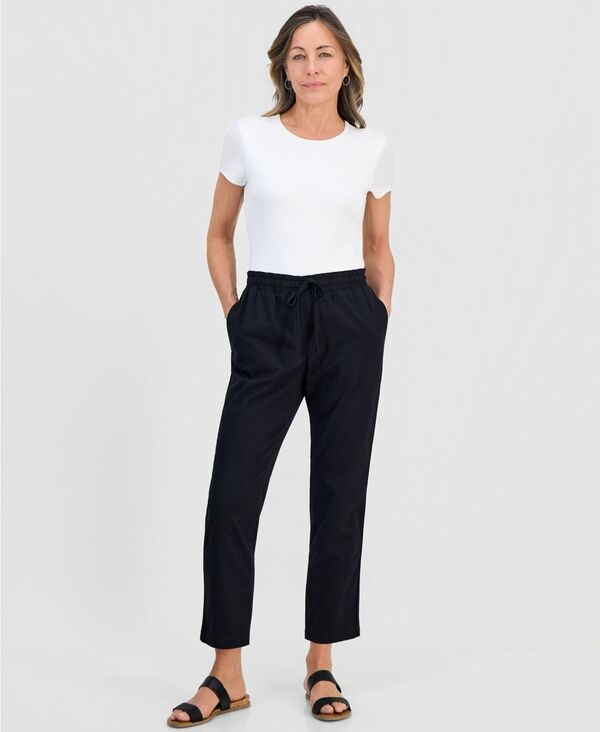 【送料無料】 スタイルアンドコー レディース カジュアルパンツ ボトムス Petite TwillTape Tapered PullOn Pants Deep Black