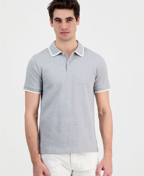 【送料無料】 ゲス メンズ ポロシャツ トップス Mens Bayside RibKnit Textured Tipped Polo Shirt LIGHT STONE HEATHER