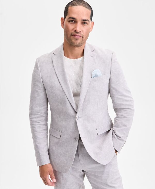 【送料無料】 バースリー メンズ ジャケット・ブルゾン アウター Mens SlimFit Linen Suit Jacket Gray