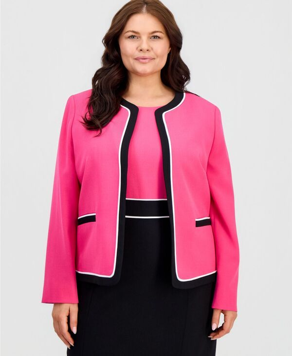 【送料無料】 カスパール レディース ニット・セーター アウター Plus Size Colorblocked KissFront Cardigan Pink Perfection Multi