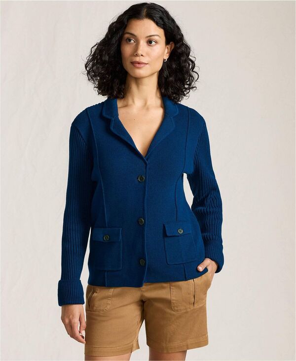 【送料無料】 ランズエンド レディース ジャケット・ブルゾン アウター Womens Petite Drifter Ribbed Collared Blazer Sweater Deep sea navy