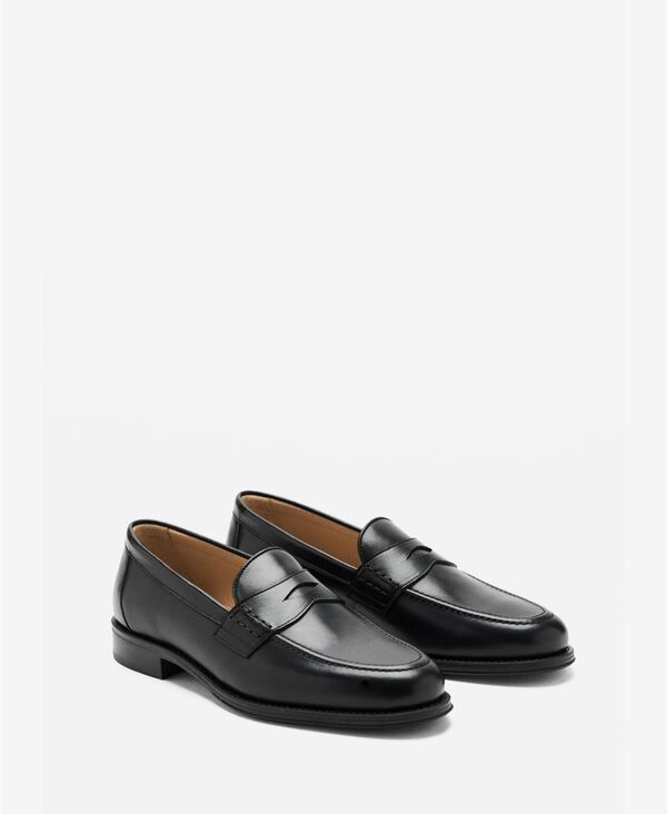 【送料無料】 マンゴ メンズ スリッポン・ローファー シューズ Mens Leather Penny Loafers Black