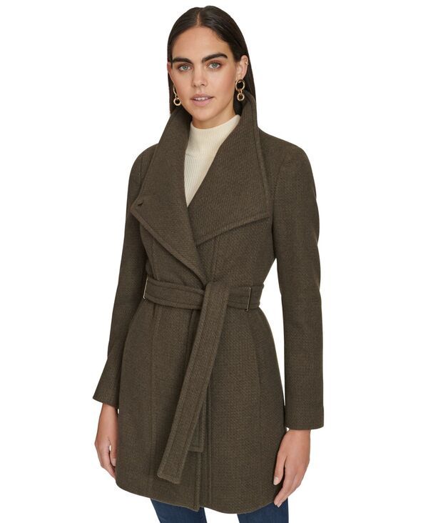 【送料無料】 カルバンクライン レディース ジャケット・ブルゾン アウター Womens Asymmetrical Belted Wrap Coat Twig