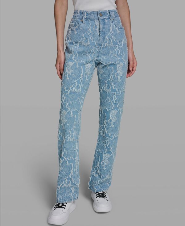 【送料無料】 カール ラガーフェルド レディース カジュアルパンツ ボトムス Womens Straight Floral Print Denim Pants Sky Blue