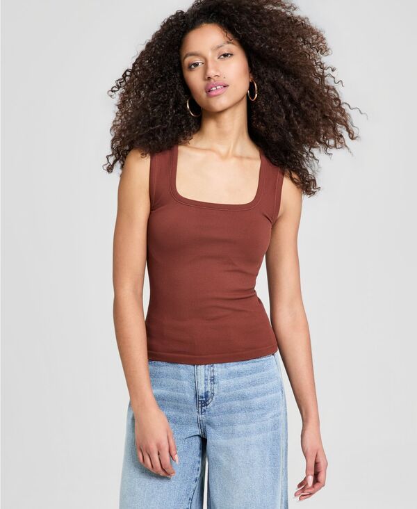 【送料無料】 アンドノウディス レディース タンクトップ トップス Womens Ribbed Seamless SquareNeck Tank Top Warm Cognac
