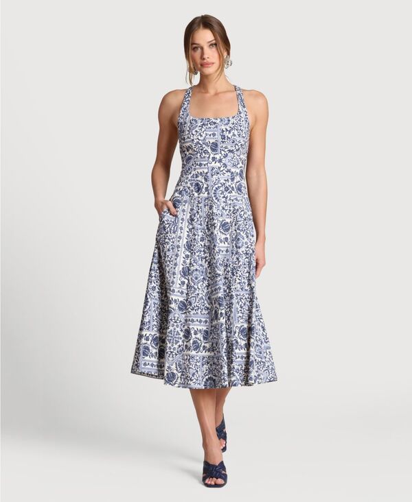 【送料無料】 アヴェックレフィーユ レディース ワンピース トップス Womens Scoop Neck Midi Dress Navy lisbon tile 32,370円