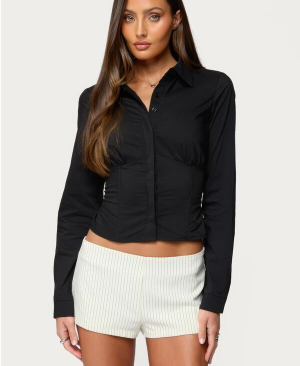 【送料無料】 アディクテッド レディース シャツ トップス Womens Amelie Lace Up Button Up Shirt Black