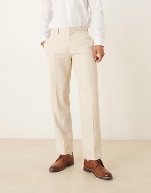 エイソス メンズ ボトムス カジュアルパンツ ストレート リネン ASOS DESIGN smart straight leg pants linen rich fabric BEIGE ベージュ