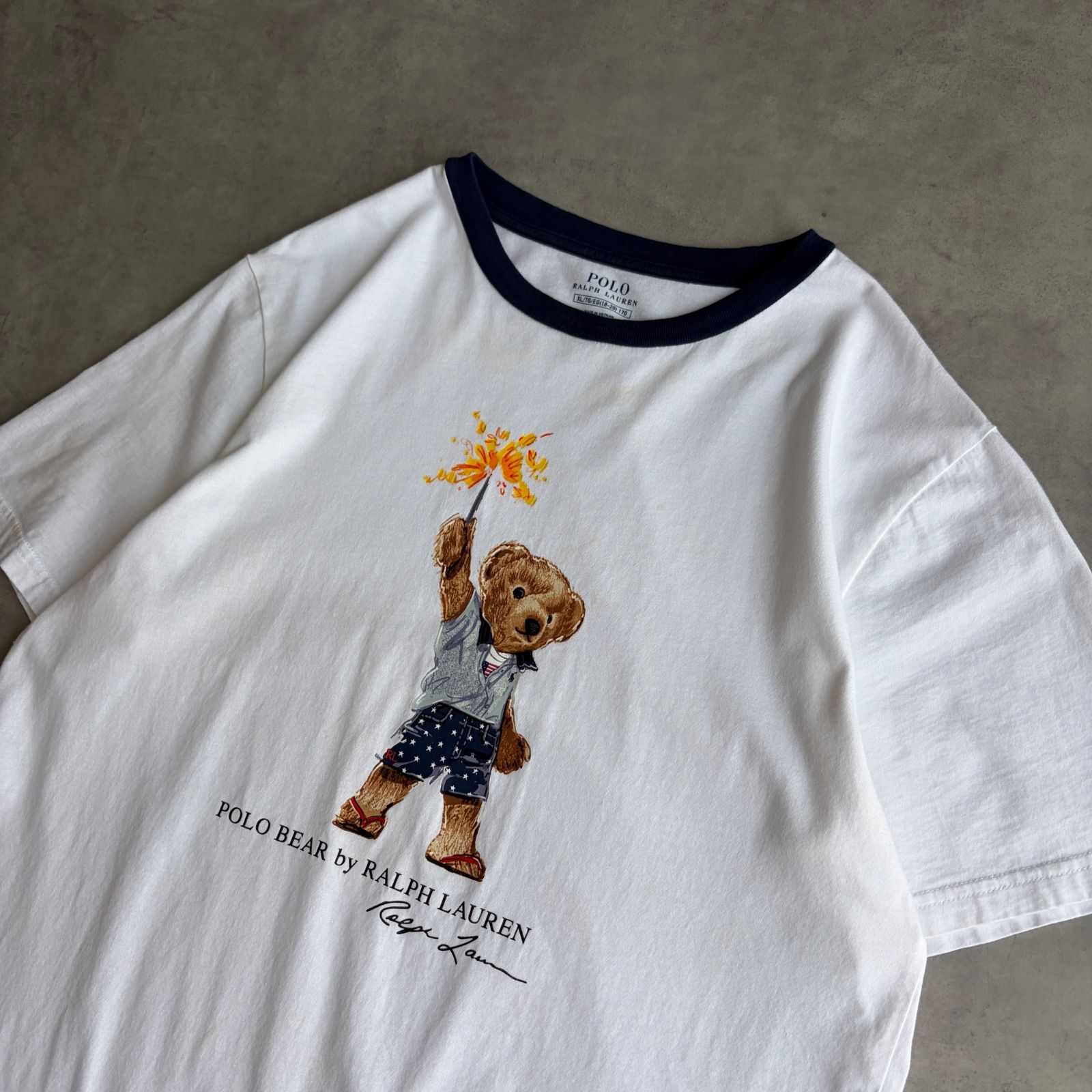 POLO RALPH LAUREN ポロベア Tシャツ リンガーT ホワイト ネイビー 