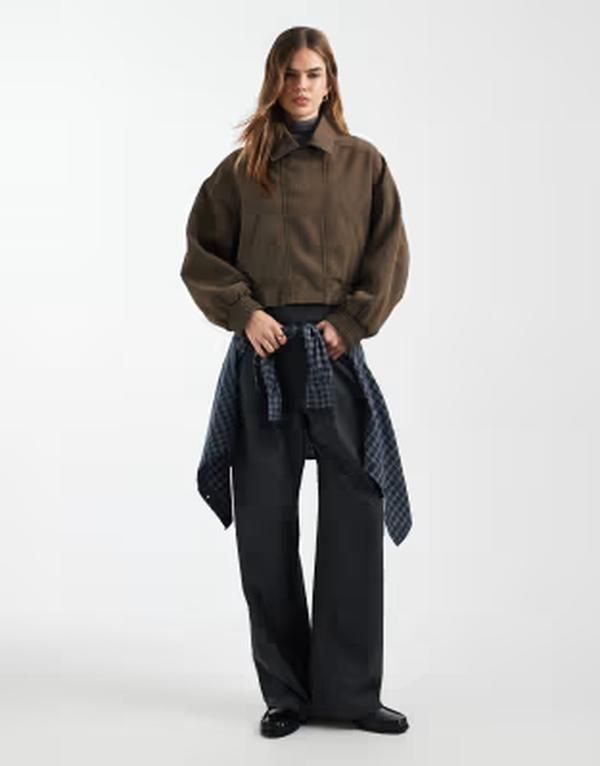 エイソス レディース アウター ジャケット・ブルゾン レザー ASOS DESIGN leather look moto bomber jacket in mocha モカ