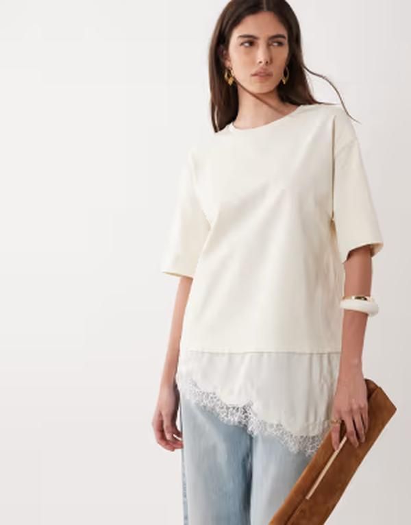 ジェイディーワイ レディース トップス Tシャツ レース JDY oversized Tshirt with lace detail EGRET ホワイト