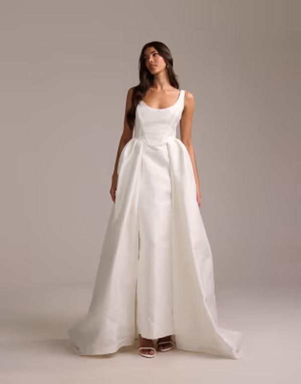 エイソス レディース トップス ワンピースカート マキシ ASOS DESIGN structured super scoop neck pencil maxi dress with full overskirt White ホワイト