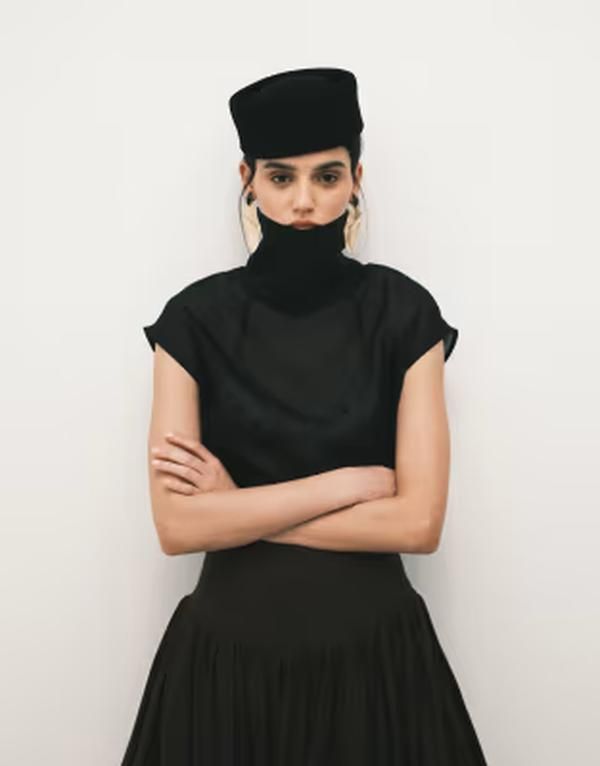 トップショップ レディース トップス タンクトップ ハイネック シアー Topshop high neck grown on shoulder sheer organza top part of a set Black ブラック