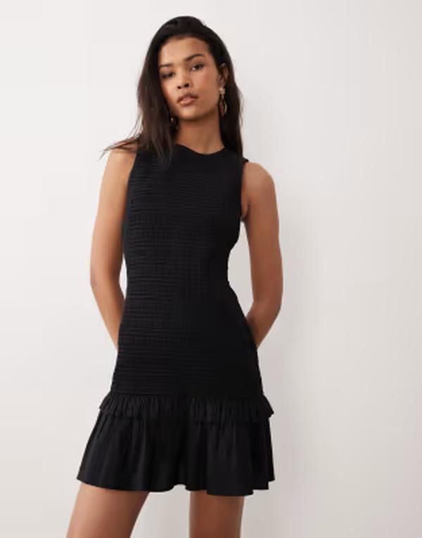 ノーバディーズ チャイルド レディース トップス ワンピース ミニ Nobodys Child Henley drop waist frill detail mini dress Black ブラック