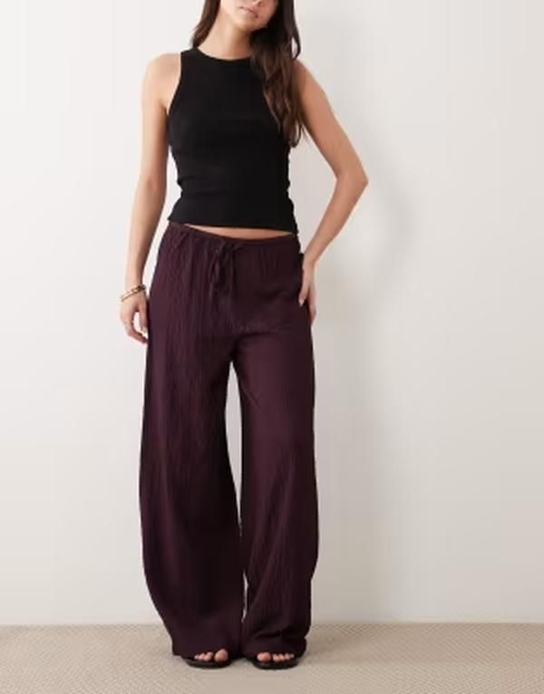 ウェンズデーガール レディース ボトムス カジュアルパンツ ワイドレッグ Wednesdays Girl wide leg pants in deepURPLE パープル
