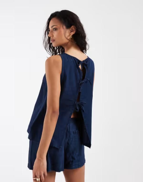 エイソス レディース トップス シャツ デニム ASOS DESIGN denim tie back shell top inky wash part of a set Inky デニム