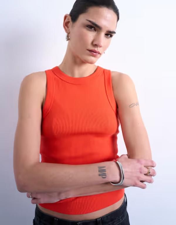 トップショップ レディース トップス ベスト リブ Topshop ribbed racer tank top in orange オレンジ