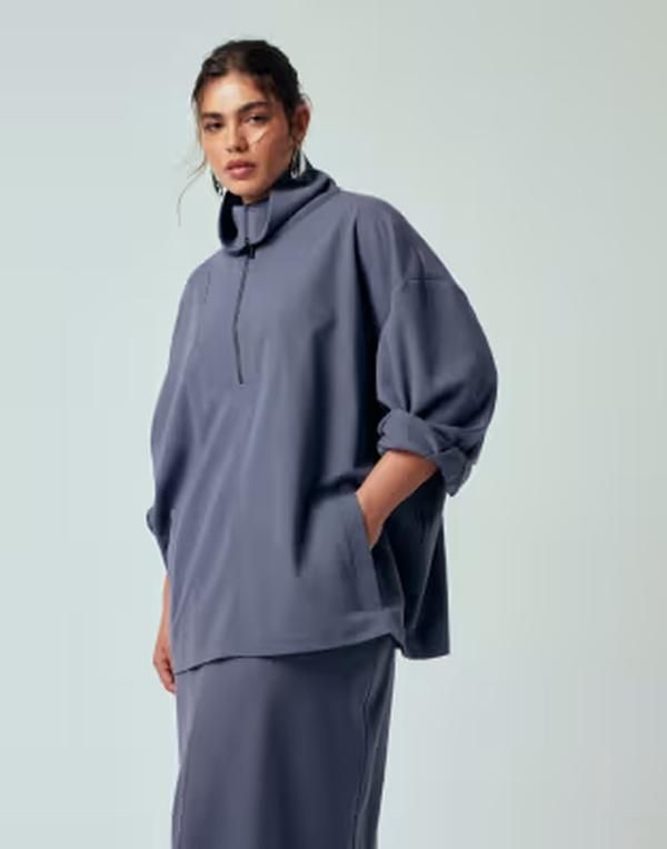 エイソス レディース アウター ジャケット・ブルゾン スタンドネック ASOS DESIGN Curve tailored funnel neck jacket part of a set Blue ブルー