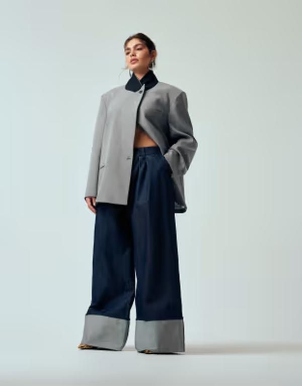 エイソス レディース ボトムス デニムパンツ ワイドレッグ ジーンズ ASOS DESIGN Curve tailored cuffed hem wide leg jeans indigo Indigo インディゴ