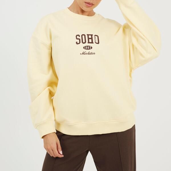 ブレーブソウル レディース アウター パーカー・スウェット クルーネック プリント シャツ Brave Soul BS Womens Crew Neck Sweatshirt with Soho Chest print Yellow イエロー