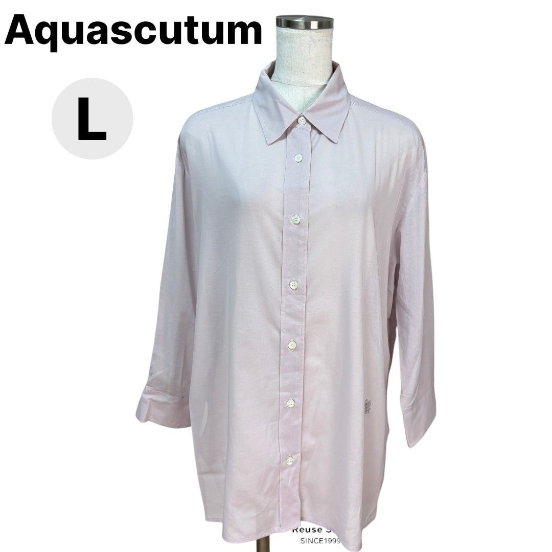 Aquascutum　アクアスキュータム　シアーブラウス　レギュラーカラーシャツ　長袖　ラベンダーパープル　無地　10　L　値下げ不可