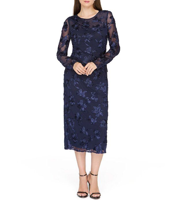ジェイエスコレクションズ レディース トップス ワンピース クルーネック メッシュ ミディ JS Collections Kori Soutache Mesh Crew Neck Long Illusion Sleeves Midi Dress Deep Na