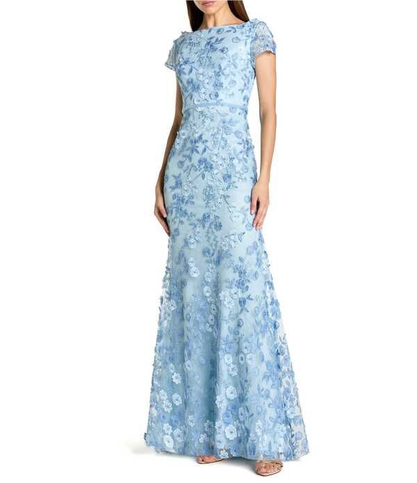 マックダガル レディース トップス ワンピース キャップ Mac Duggal Appliqued Cap Sleeve Trumpet Longown Powder Blue ブルー