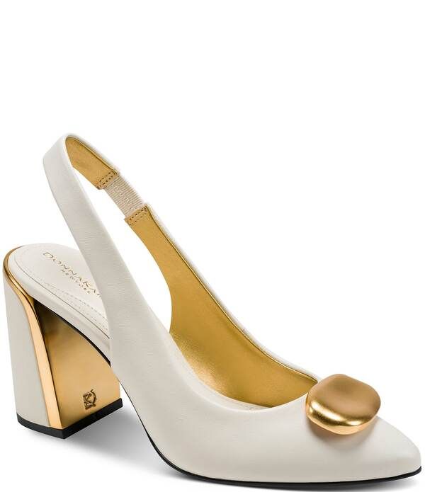 ダナキャラン レディース シューズ ヒール レザー Donna Karan Rebecca Leather Ornament Slingback Block Heel Pumps Ivory アイボリー