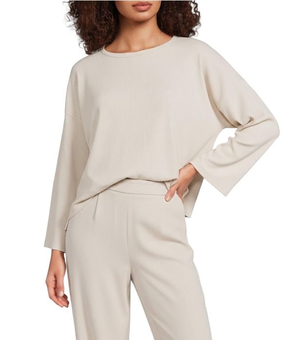 エイリーンフィッシャー レディース アウター ニット・セーター クルーネック コットン ジャージー Eileen Fisher Organicotton Blend Crinkled Jersey Crew Neck Bracelet Sleeve Topar