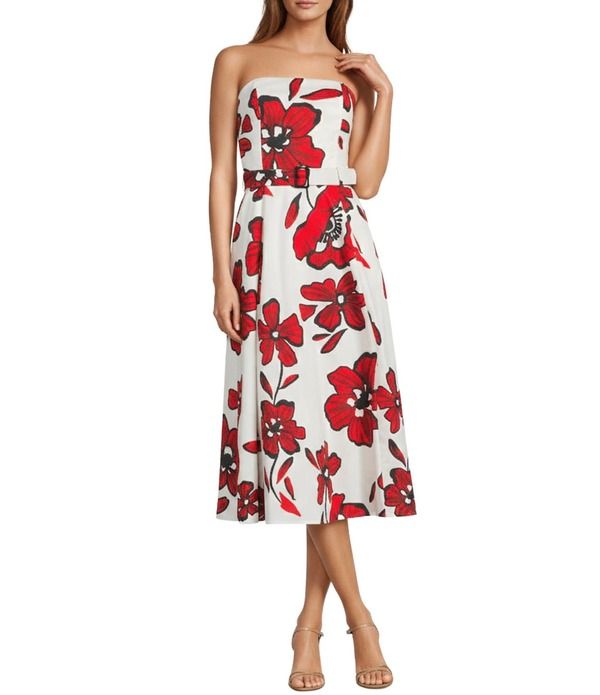 サムエデルマン レディース トップス ワンピース A ライン フラワー柄 プリント ストラップレス マキシ フラワー Sam Edelman Woven Floral Print Strapless Belted ALine Maxi Dress Red レッ