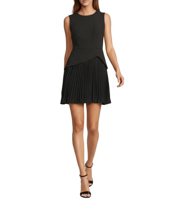 サムエデルマン レディース トップス ワンピース プリーツスカート シフォン クレープリーツ ミニ スカート Sam Edelman Tailored Crepe Woven Chiffon Pleated Skirt Sheath Mini Dress Bl