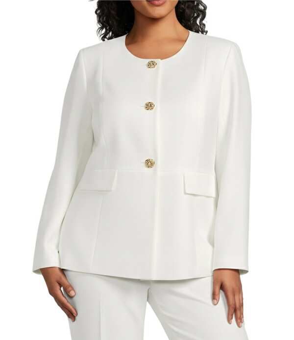 カスパール レディース アウター コート プラスサイズ ジャケット Kasper Plusize 3 Button Peplum Jacket Vanilla Ice