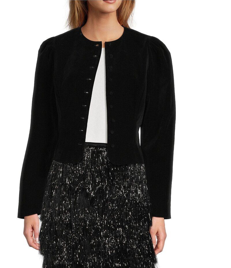 アントニオ メラーニ レディース アウター コート ベルベット ジャケット Antonio Melani Rue Velvet Button Front Puff Long Sleeve Jacket Black ブラック