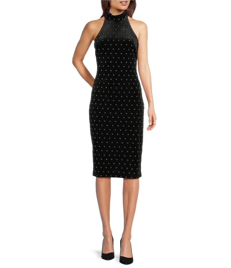 バッジェリーミシュカ レディース トップス ワンピース モックネック ベルベット Badgley Mischka Margaret Crystal Embellished Velvet Stretch Mock Neck Dress Black ブラック