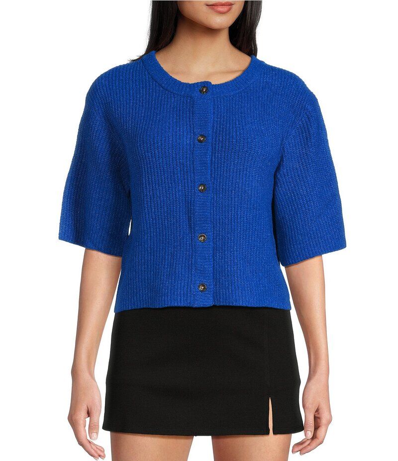 カッパーキー レディース アウター ニット・セーター セーター カーディガン クロップド Copper Key Cropped Short Sleeve Cardigan Sweater Royal Blue ブルー