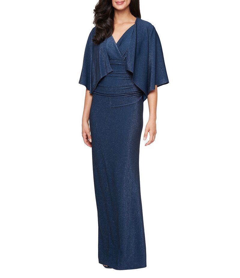 イグナイト レディース トップス ワンピース Vネック トール エンパイア ニット ジャケット Ignite Evenings VNeck Empire Waist Metallic Knit Jacket Dress Navy ネイビー