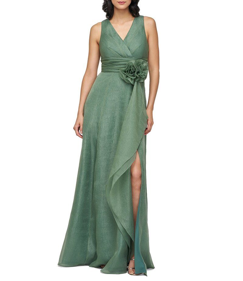 ジェイエスコレクションズ レディース トップス ワンピース Vネック A ライン フラワー柄 プリーツ フラワー JS Collections Della VNeck Pleated Bodice 3D Floral Applique Organza Alin