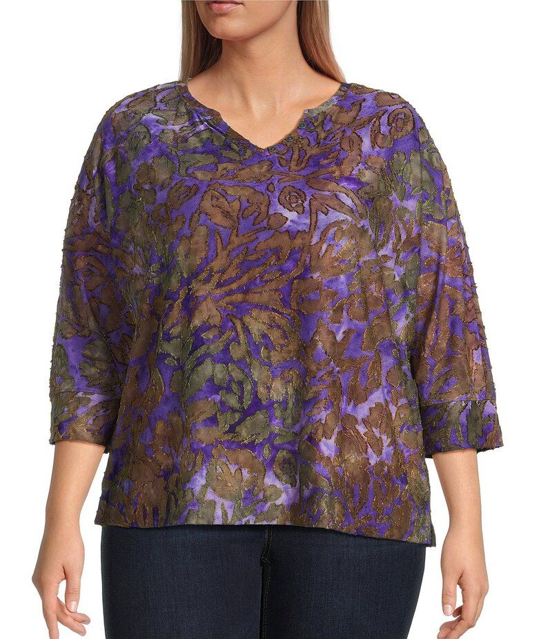 ウエストバウンド レディース トップス カットソー プラスサイズ プリント ブラウス Westbound Plus Size Notch Collar 34 Sleeve Printed Blouse Purple Multi パープル 6,224円