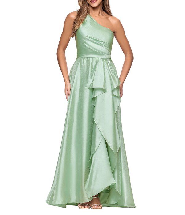 エスケープ レディース トップス ワンピース A ライン フリル マキシ Xscape One Shoulder Cascading Side Ruffle OrganzaLine Maxi Dressage セージ