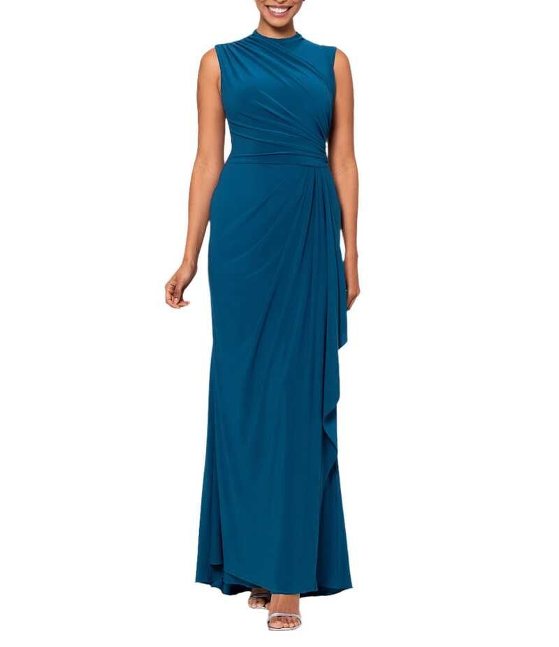 ベッツィアンドアダム レディース トップス ワンピース モックネック ギャザー ノースリーブ Betsy Adam Ruched Mock Neck Sleeveless Gathered Pleat Gown Mallard