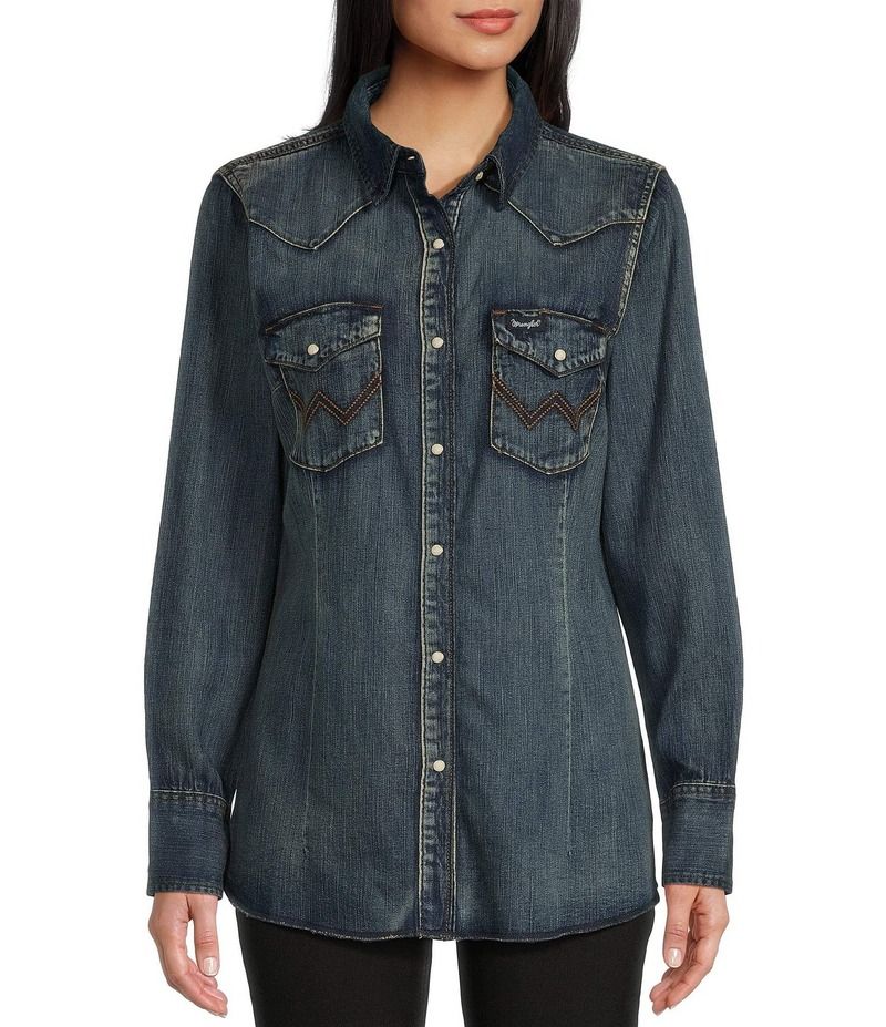 ラングラー レディース トップス シャツ デニム WranglerR Denim Snap Front Long Sleeve Western Shirt Denim デニム