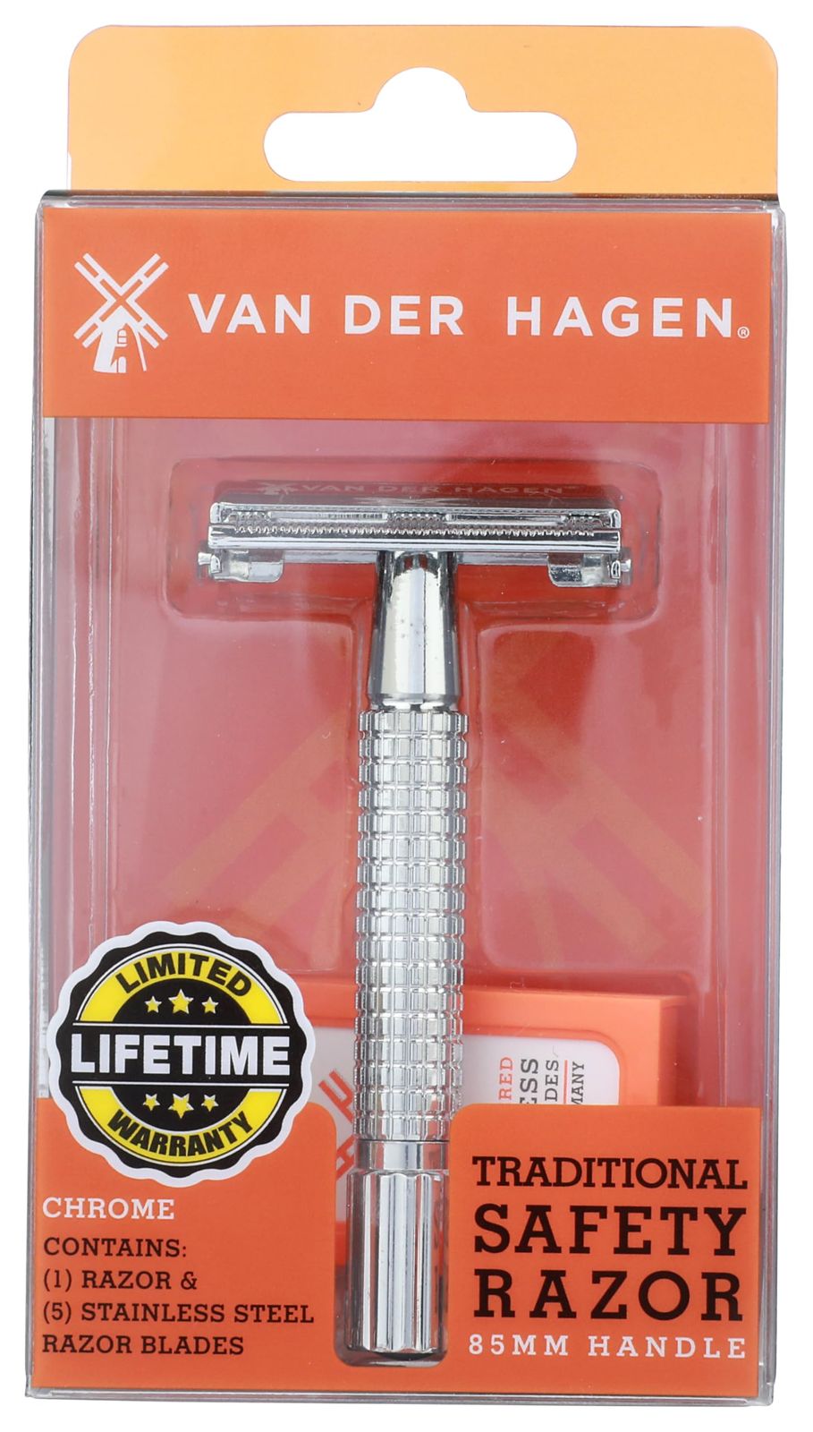 新品 Van Der HagenR メンズ 伝統的な安全カミソリキット (5枚の刃を含む) クローム