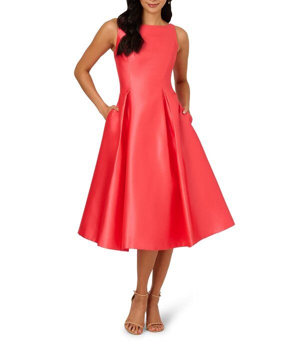 アドリアナ パペル レディース トップス ワンピース A ライン ミディ ノースリーブ Adrianna Papell Boat Neck Sleeveless ALine Taffeta Midi Dress Desert Flower